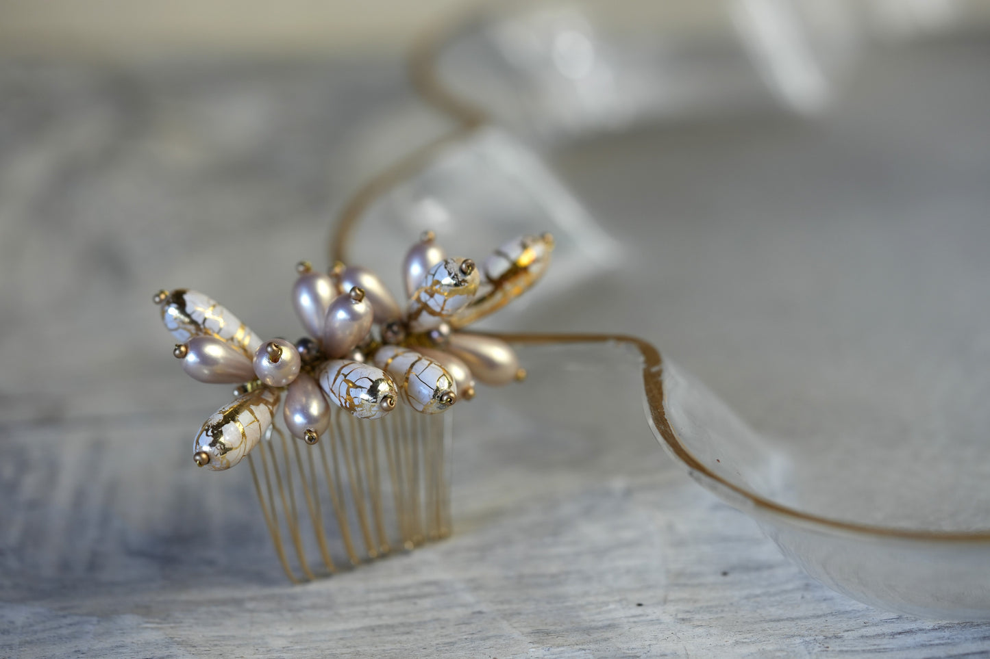 J・V pearl /  drop  flower (hair comb)【black】