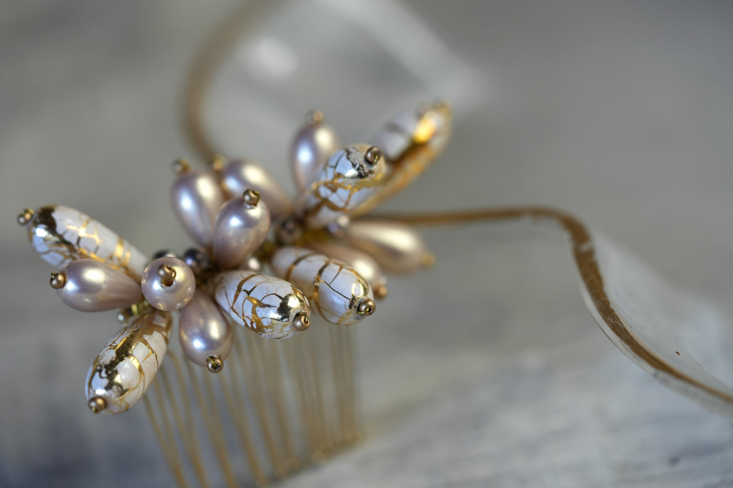 J・V pearl /  drop  flower (hair comb)【black】