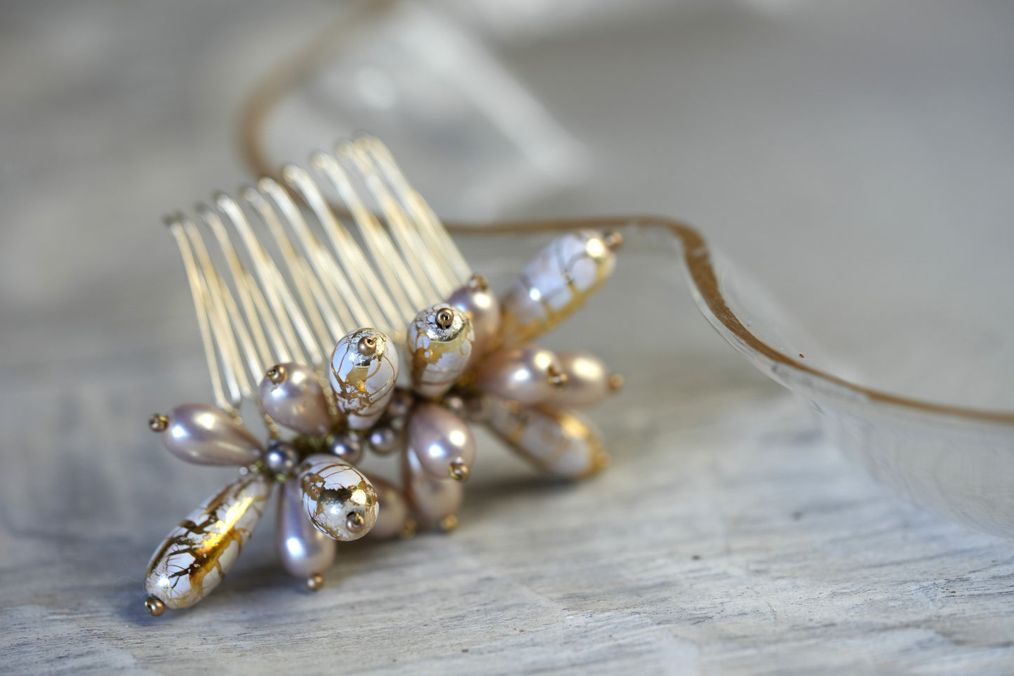 J・V pearl /  drop  flower (hair comb)【black】